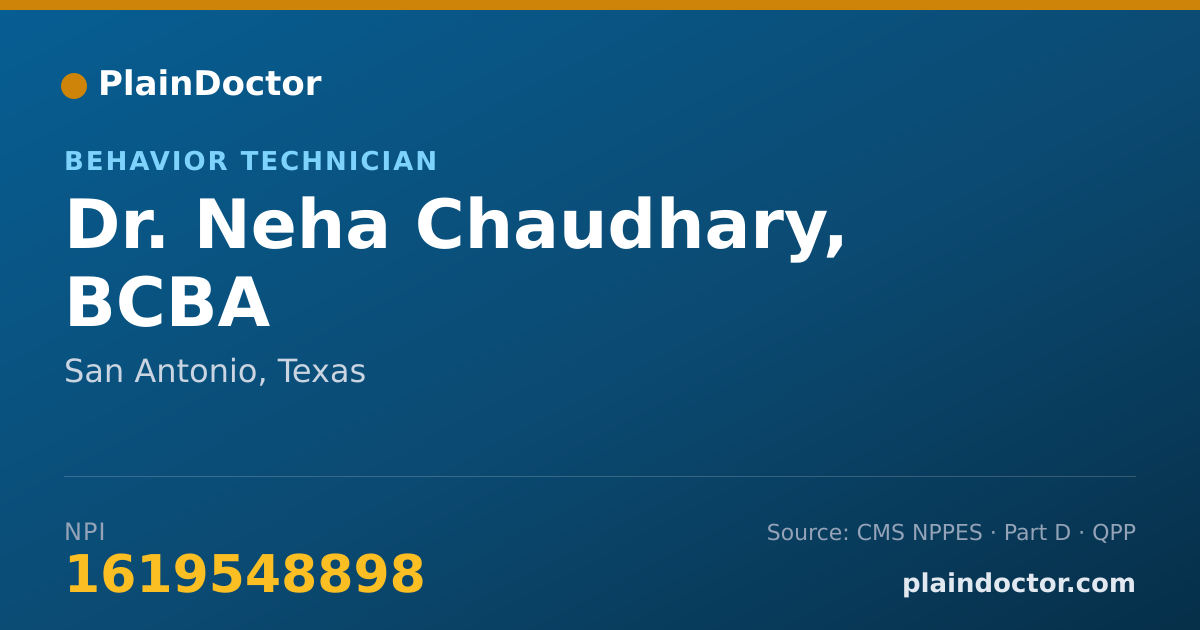 Shareable card for Neha Chaudhary, BCBA - Behavior Technician, San Antonio, TX