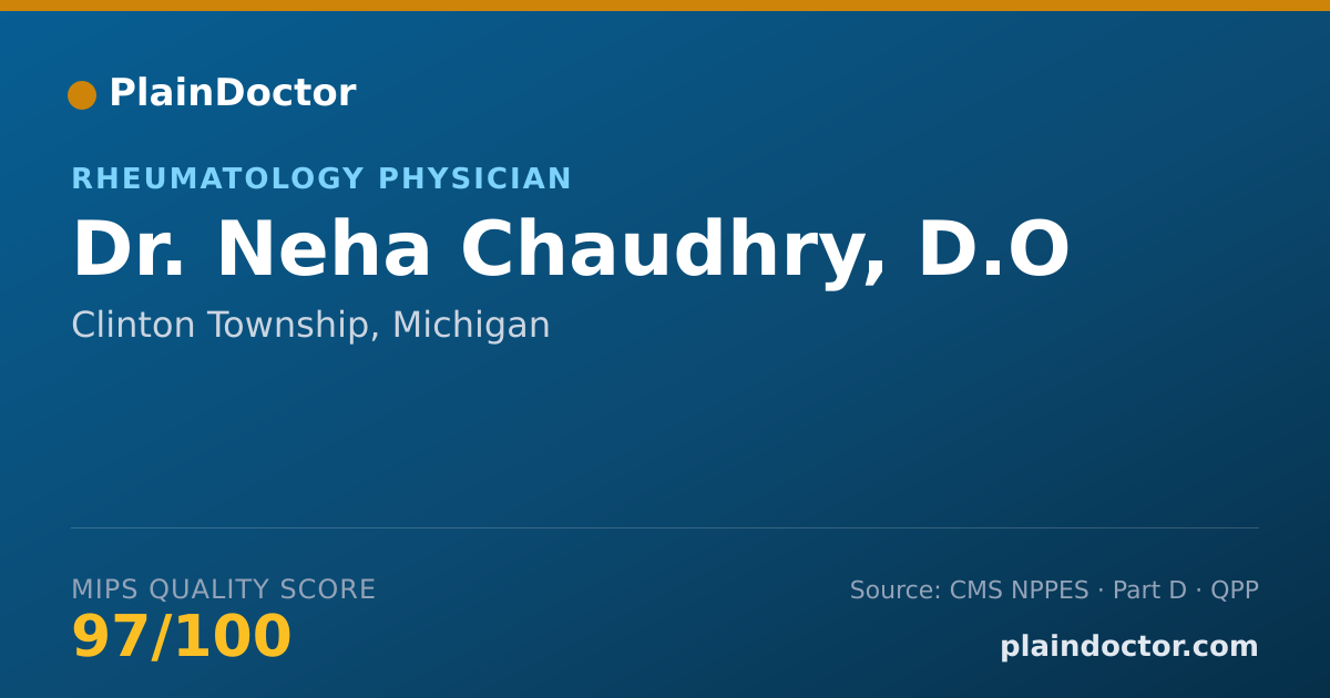 Shareable card for Neha Chaudhry, D.O - Rheumatology Physician, Clinton Township, MI