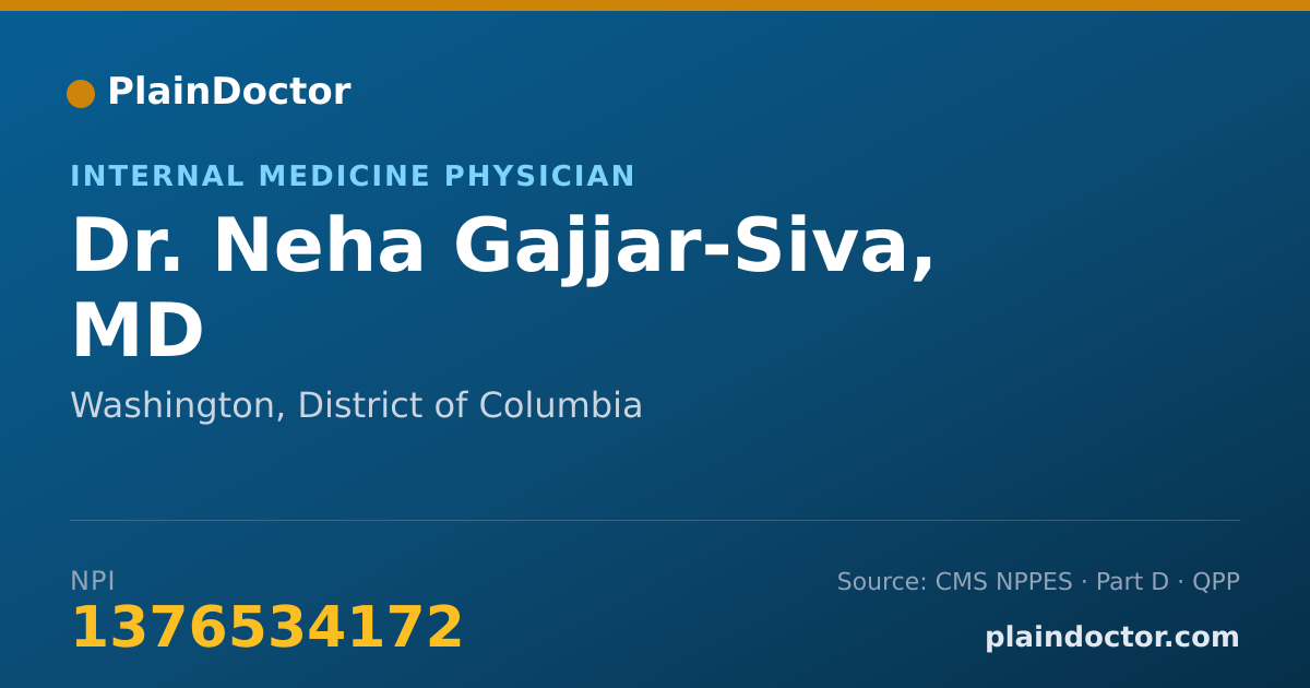 Shareable card for Neha Gajjar-Siva, MD - Internal Medicine Physician, Washington, DC