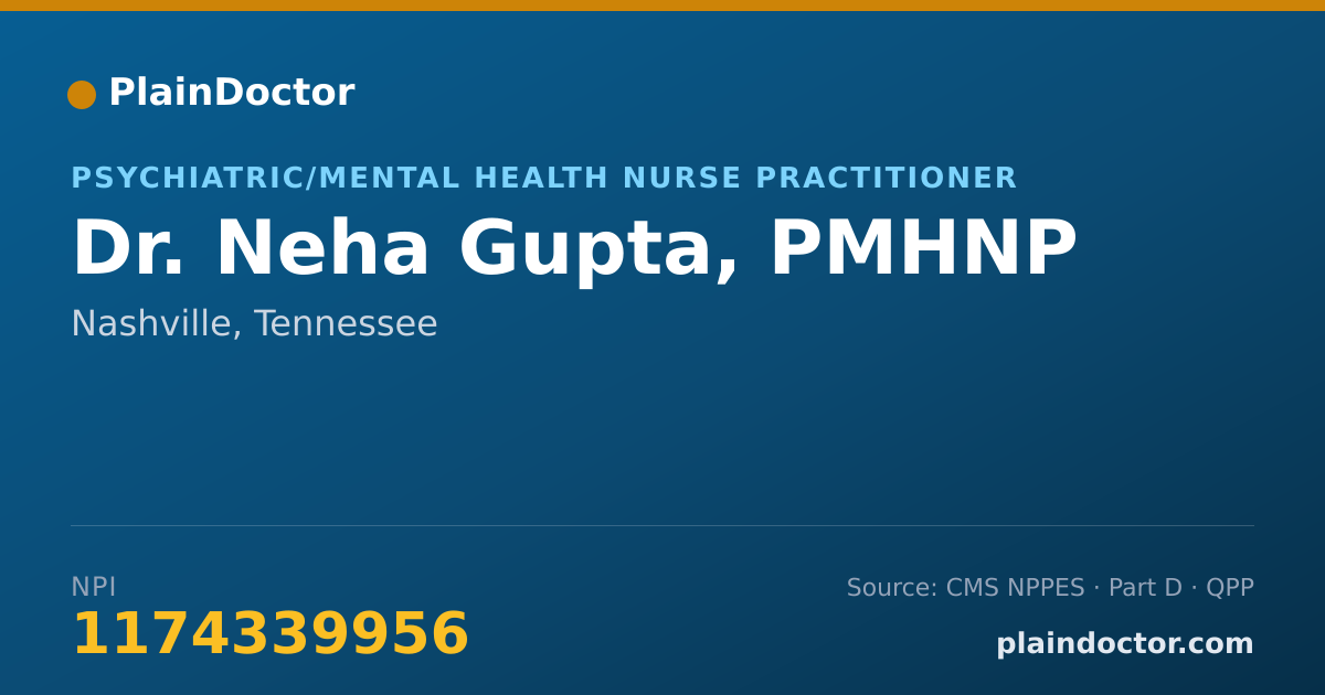 Shareable card for Neha Gupta, PMHNP - Psychiatric/Mental Health Nurse Practitioner, Nashville, TN