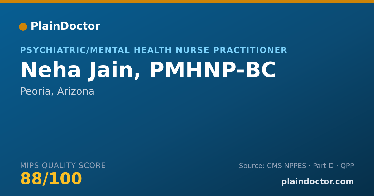 Shareable card for Neha Jain, PMHNP-BC - Psychiatric/Mental Health Nurse Practitioner, Peoria, AZ