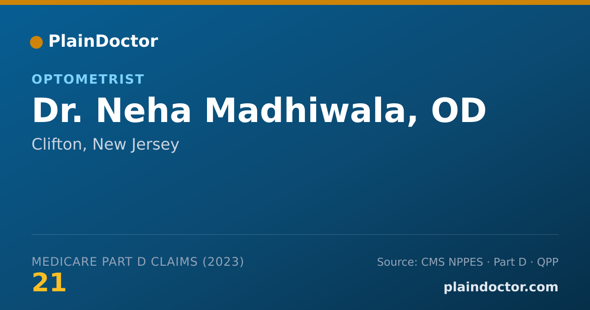 Shareable card for Neha Madhiwala, OD - Optometrist, Clifton, NJ
