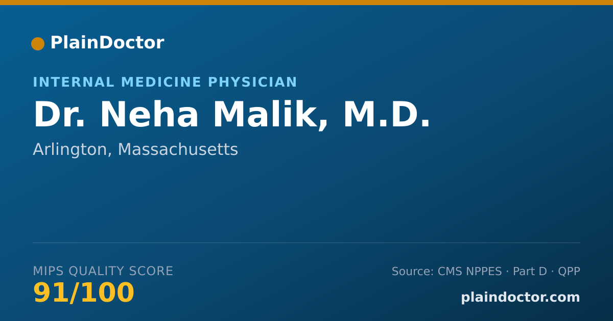 Shareable card for Neha Malik, M.D. - Internal Medicine Physician, Arlington, MA