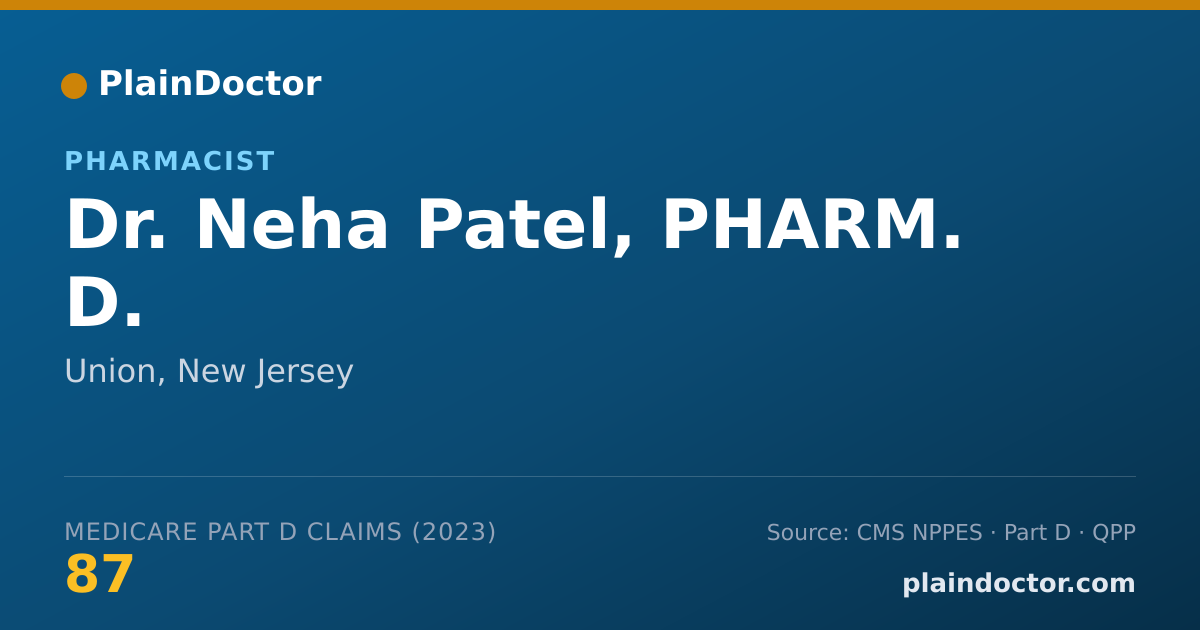 Shareable card for Neha Patel, PHARM. D. - Pharmacist, Union, NJ