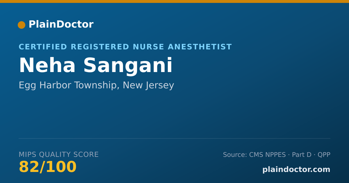 Shareable card for Neha Sangani - Certified Registered Nurse Anesthetist, Egg Harbor Township, NJ