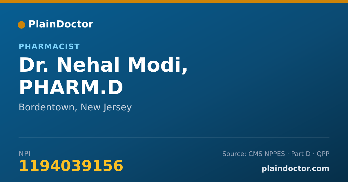 Shareable card for Nehal Modi, PHARM.D - Pharmacist, Bordentown, NJ