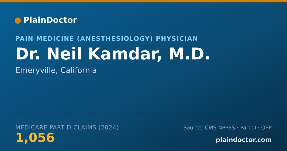 Shareable card for Neil Kamdar, M.D. - Pain Medicine (Anesthesiology) Physician, Emeryville, CA