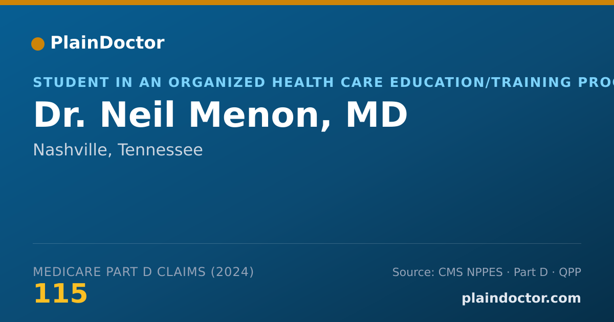 Shareable card for Neil Menon, MD - Student in an Organized Health Care Education/Training Program, Nashville, TN