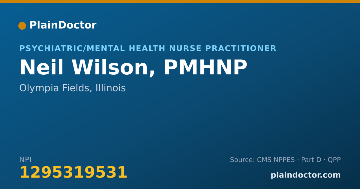 Shareable card for Neil Wilson, PMHNP - Psychiatric/Mental Health Nurse Practitioner, Olympia Fields, IL