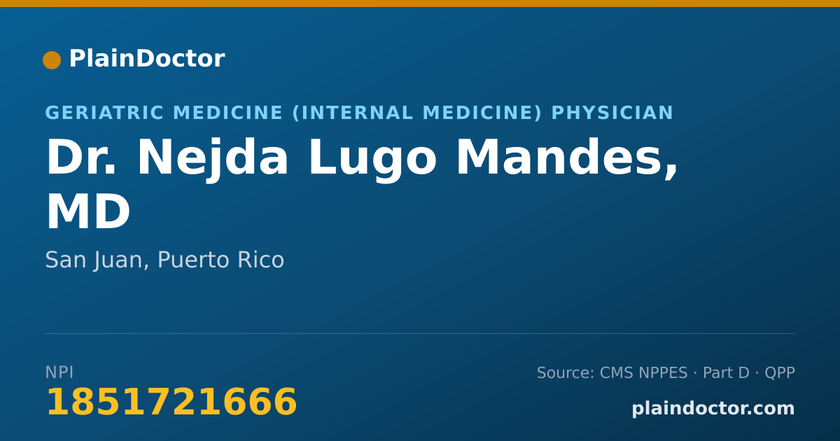 Shareable card for Nejda Lugo Mandes, MD - Geriatric Medicine (Internal Medicine) Physician, San Juan, PR