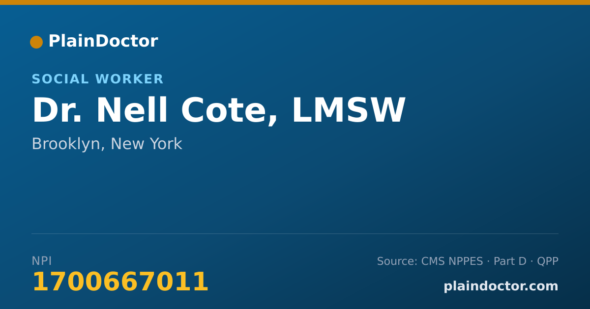 Shareable card for Nell Cote, LMSW - Social Worker, Brooklyn, NY