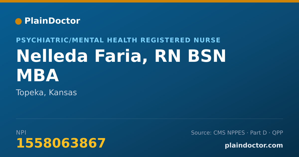 Shareable card for Nelleda Faria, RN BSN MBA - Psychiatric/Mental Health Registered Nurse, Topeka, KS