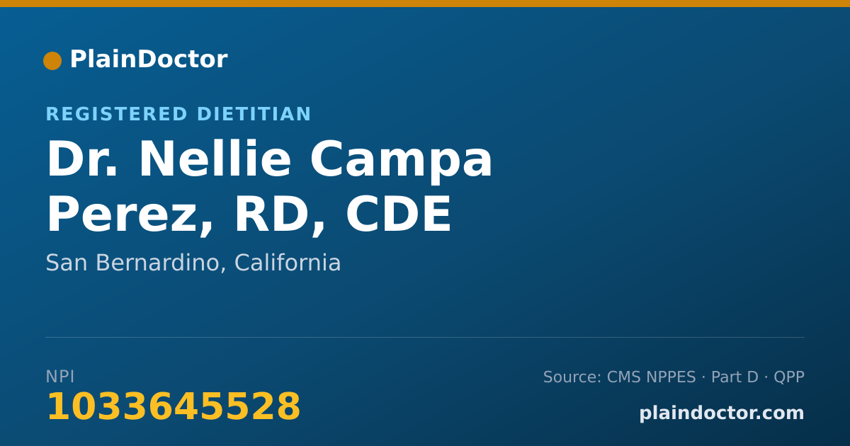 Shareable card for Nellie Campa Perez, RD, CDE - Registered Dietitian, San Bernardino, CA