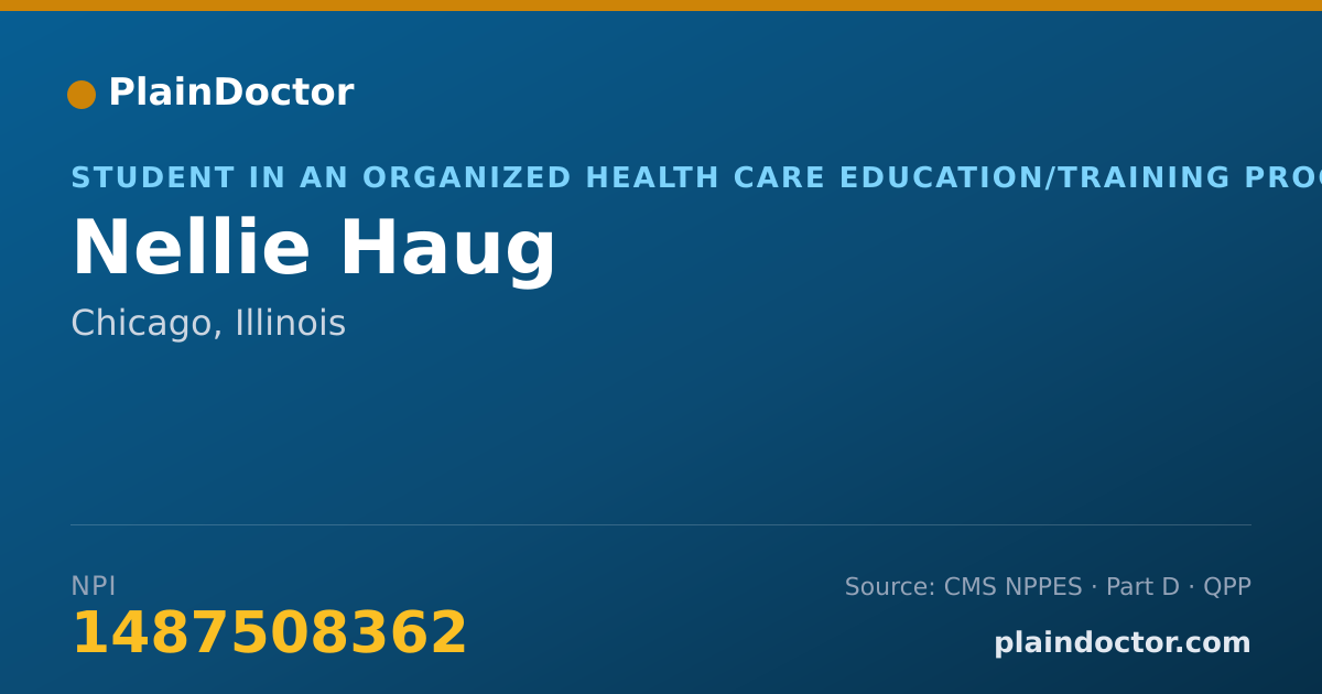 Shareable card for Nellie Haug - Student in an Organized Health Care Education/Training Program, Chicago, IL