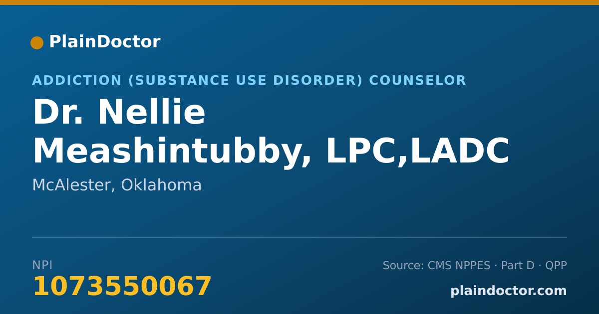 Shareable card for Nellie Meashintubby, LPC,LADC - Addiction (Substance Use Disorder) Counselor, McAlester, OK