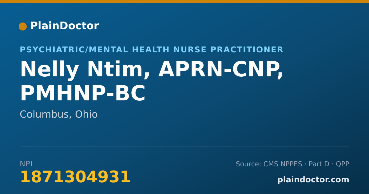 Shareable card for Nelly Ntim, APRN-CNP, PMHNP-BC - Psychiatric/Mental Health Nurse Practitioner, Columbus, OH