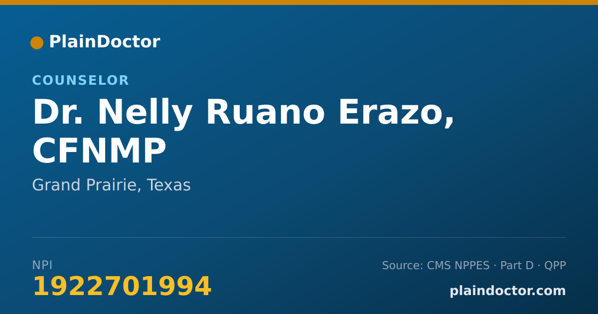 Shareable card for Nelly Ruano Erazo, CFNMP - Counselor, Grand Prairie, TX