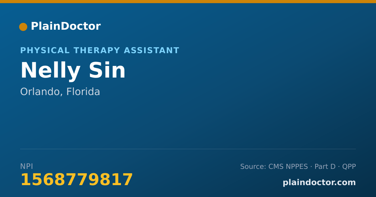 Shareable card for Nelly Sin - Physical Therapy Assistant, Orlando, FL