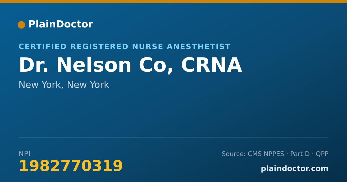 Shareable card for Nelson Co, CRNA - Certified Registered Nurse Anesthetist, New York, NY