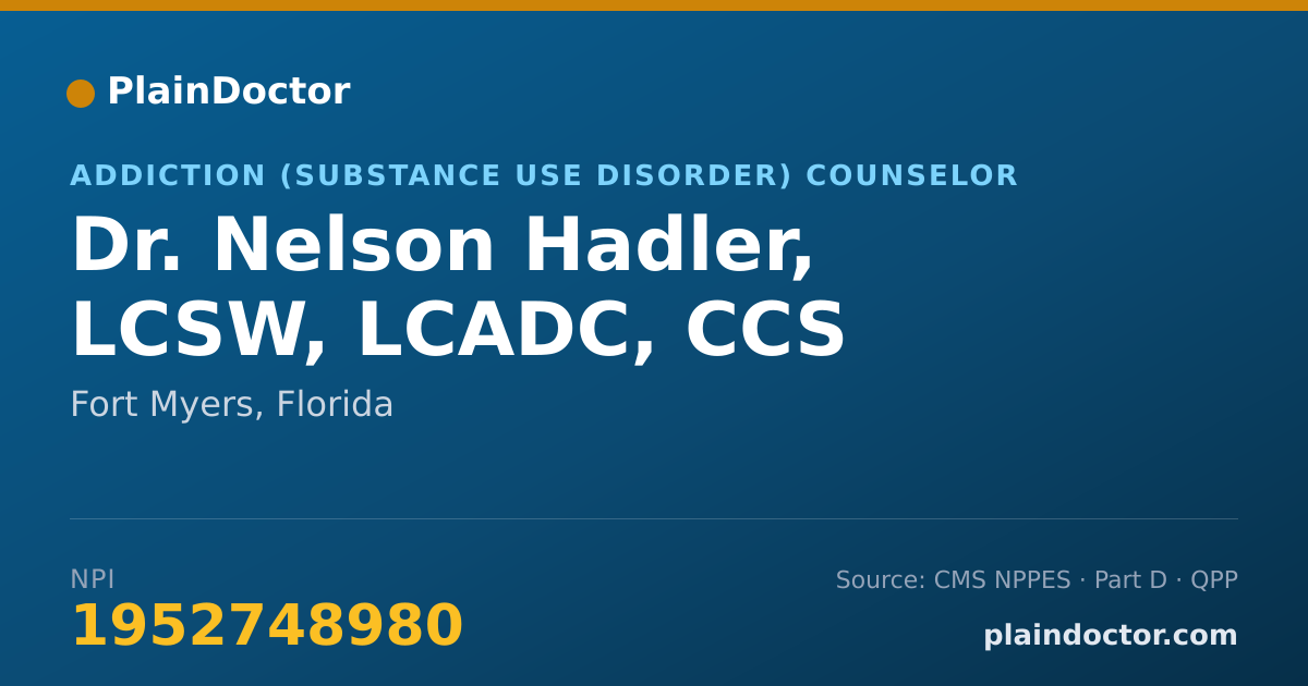 Shareable card for Nelson Hadler, LCSW, LCADC, CCS - Addiction (Substance Use Disorder) Counselor, Fort Myers, FL