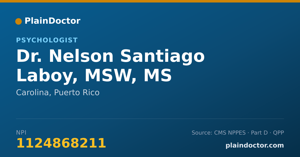 Shareable card for Nelson Santiago Laboy, MSW, MS - Psychologist, Carolina, PR