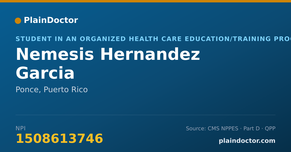 Shareable card for Nemesis Hernandez Garcia - Student in an Organized Health Care Education/Training Program, Ponce, PR
