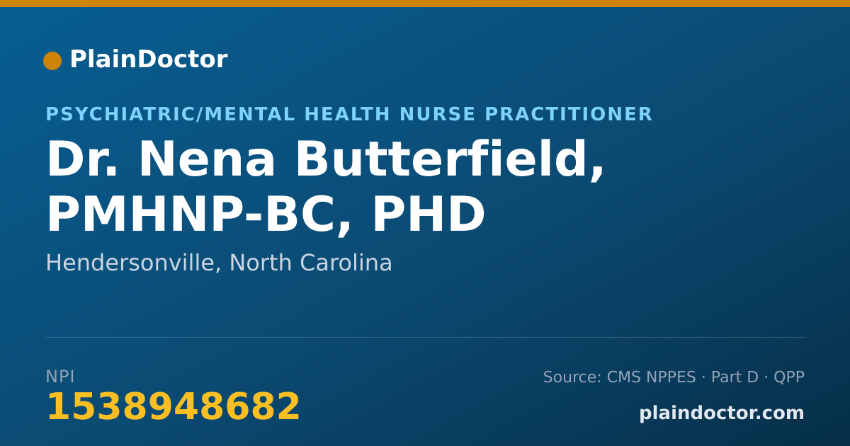 Shareable card for Nena Butterfield, PMHNP-BC, PHD - Psychiatric/Mental Health Nurse Practitioner, Hendersonville, NC
