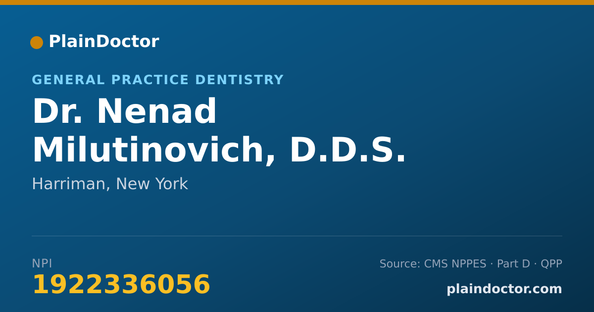 Shareable card for Nenad Milutinovich, D.D.S. - General Practice Dentistry, Harriman, NY