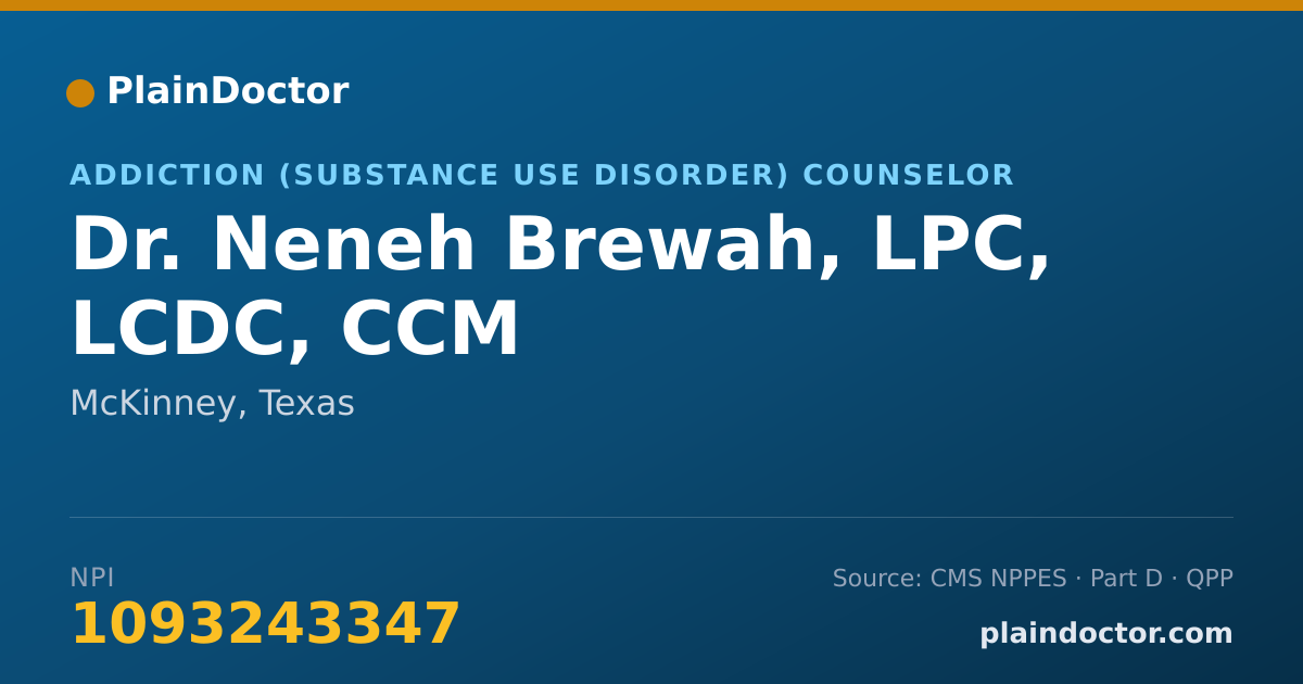 Shareable card for Neneh Brewah, LPC, LCDC, CCM - Addiction (Substance Use Disorder) Counselor, McKinney, TX