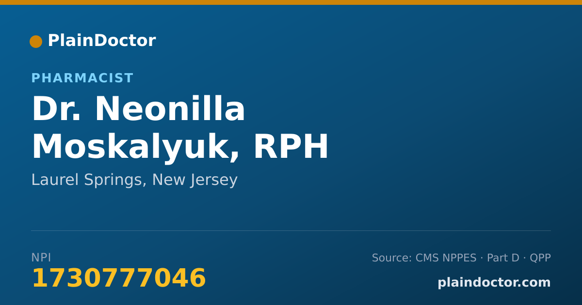 Shareable card for Neonilla Moskalyuk, RPH - Pharmacist, Laurel Springs, NJ