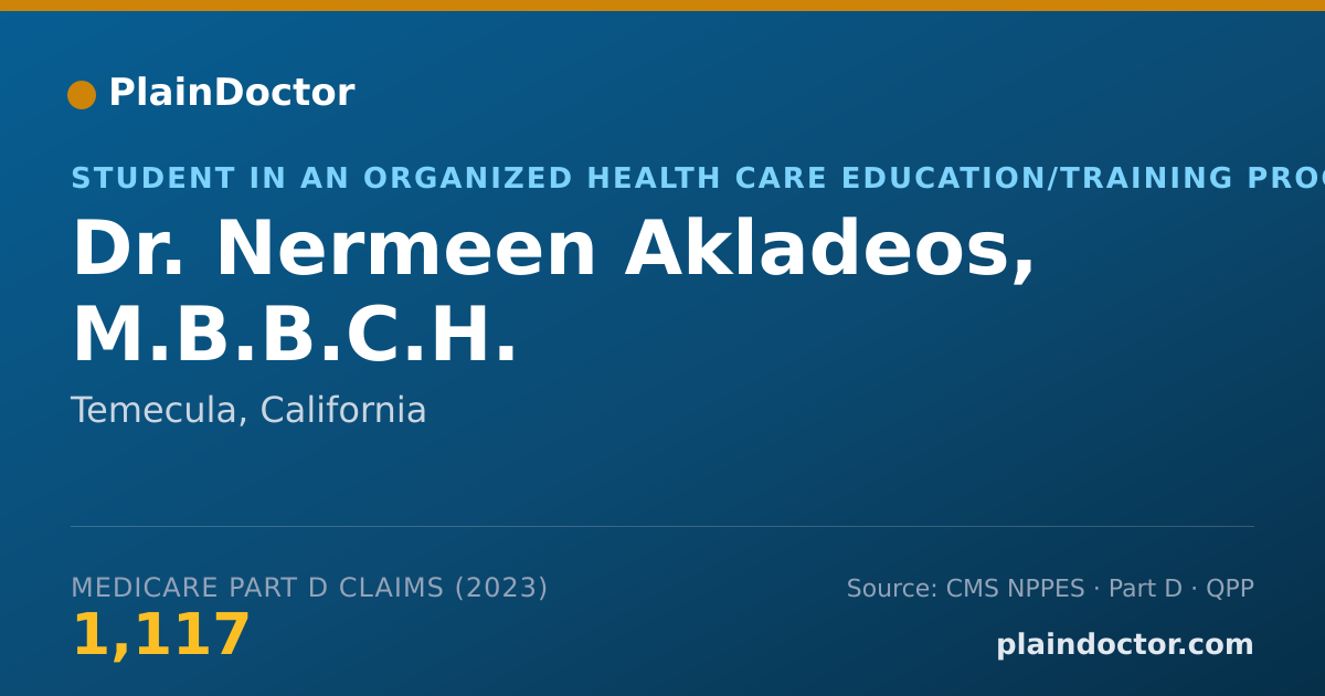 Shareable card for Nermeen Akladeos, M.B.B.C.H. - Student in an Organized Health Care Education/Training Program, Temecula, CA