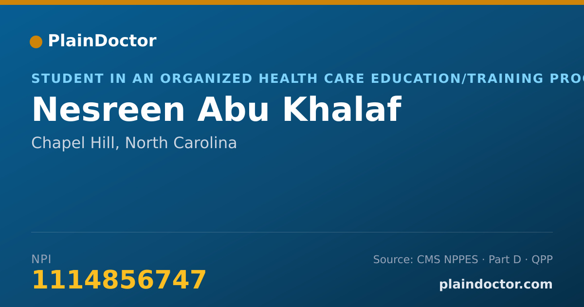 Shareable card for Nesreen Abu Khalaf - Student in an Organized Health Care Education/Training Program, Chapel Hill, NC