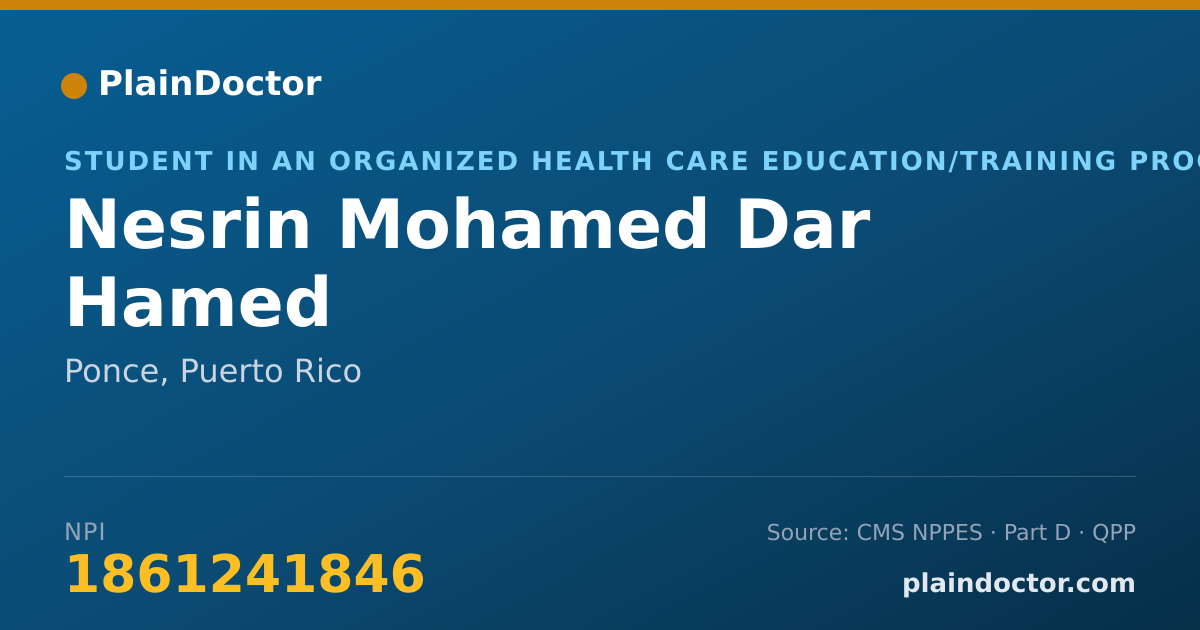 Shareable card for Nesrin Mohamed Dar Hamed - Student in an Organized Health Care Education/Training Program, Ponce, PR