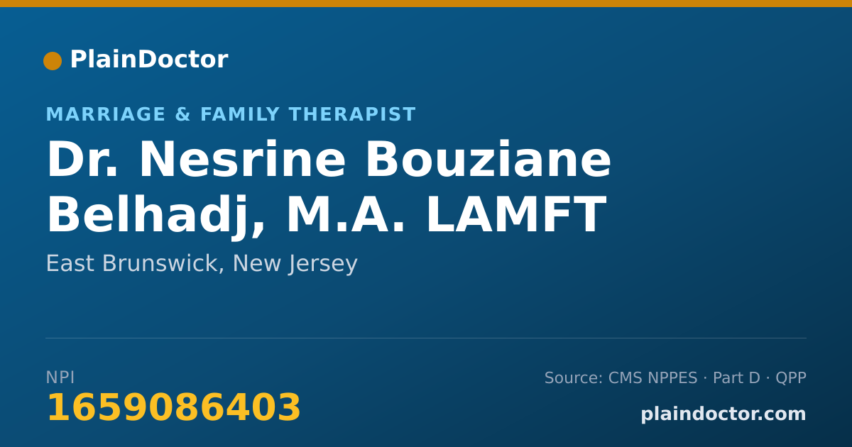 Shareable card for Nesrine Bouziane Belhadj, M.A. LAMFT - Marriage & Family Therapist, East Brunswick, NJ