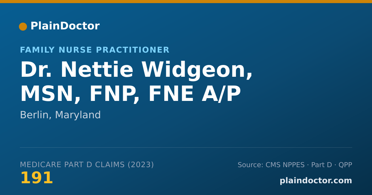 Shareable card for Nettie Widgeon, MSN, FNP, FNE A/P - Family Nurse Practitioner, Berlin, MD