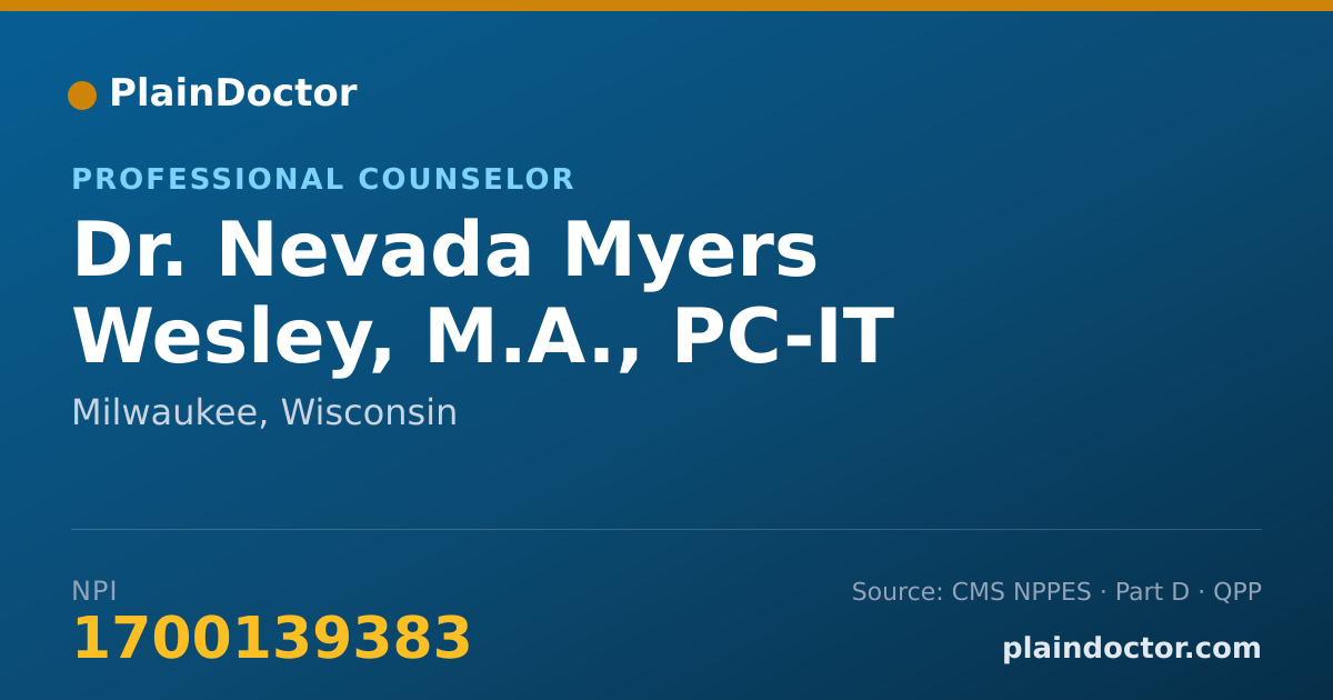 Shareable card for Nevada Myers Wesley, M.A., PC-IT - Professional Counselor, Milwaukee, WI