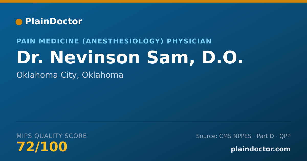 Shareable card for Nevinson Sam, D.O. - Pain Medicine (Anesthesiology) Physician, Oklahoma City, OK