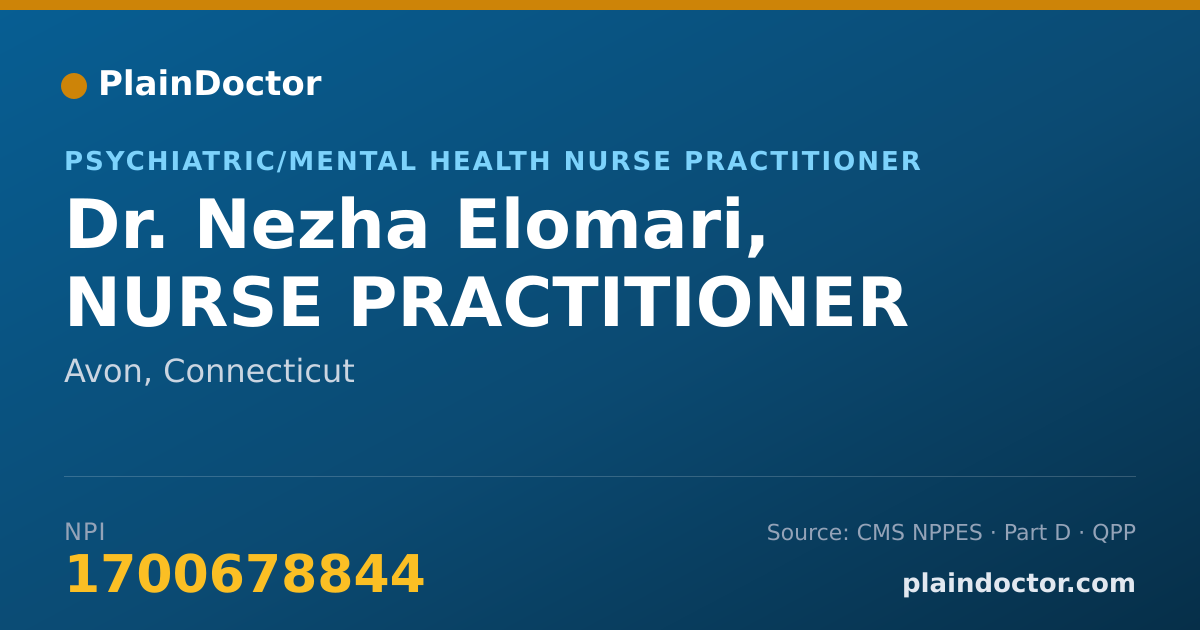 Shareable card for Nezha Elomari, NURSE PRACTITIONER - Psychiatric/Mental Health Nurse Practitioner, Avon, CT