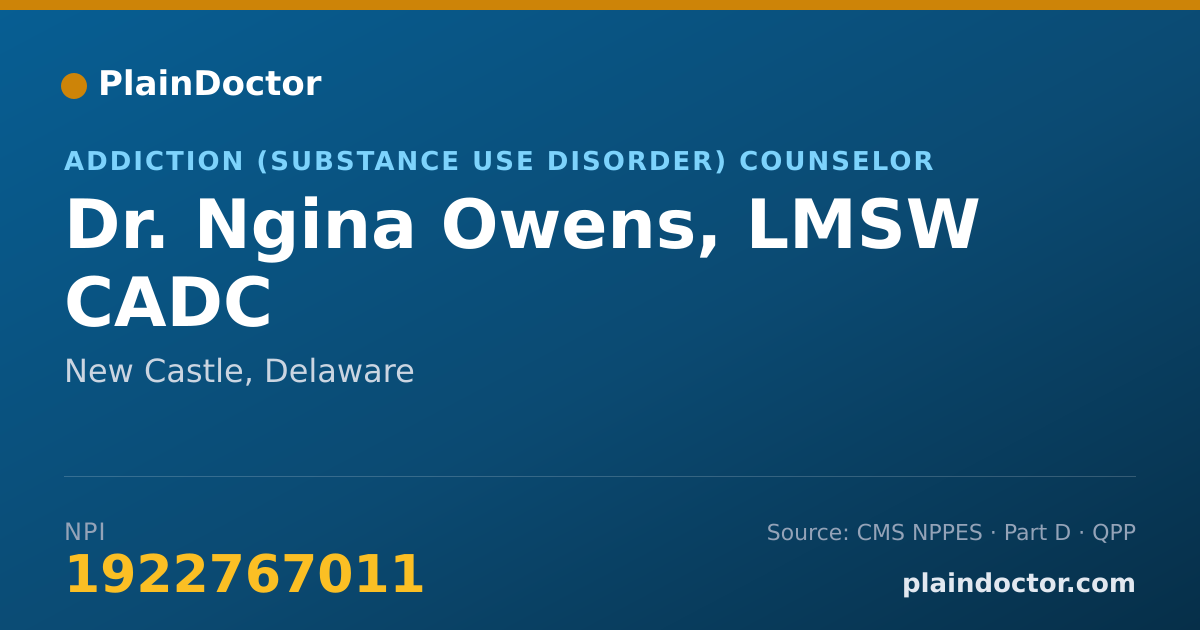 Shareable card for Ngina Owens, LMSW CADC - Addiction (Substance Use Disorder) Counselor, New Castle, DE