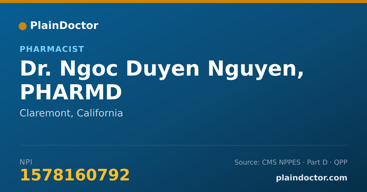 Shareable card for Ngoc Duyen Nguyen, PHARMD - Pharmacist, Claremont, CA