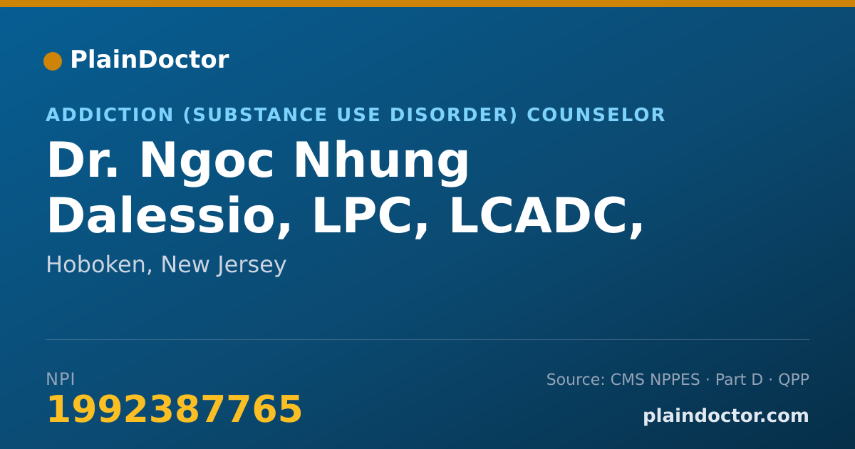 Shareable card for Ngoc Nhung Dalessio, LPC, LCADC, ACS - Addiction (Substance Use Disorder) Counselor, Hoboken, NJ