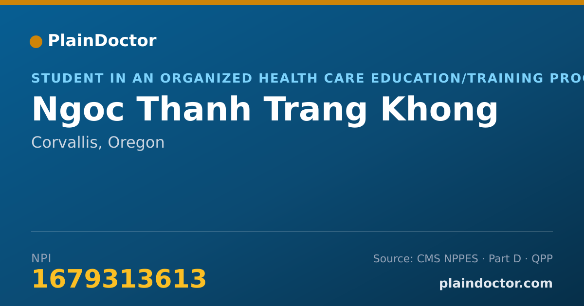 Shareable card for Ngoc Thanh Trang Khong - Student in an Organized Health Care Education/Training Program, Corvallis, OR