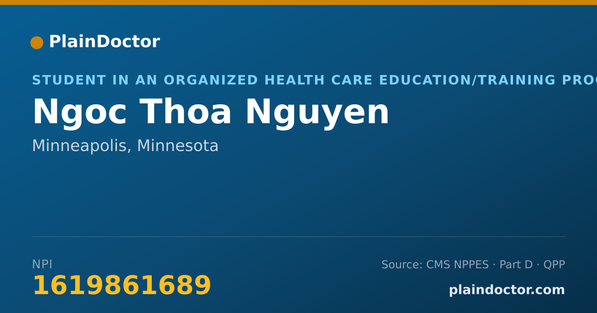 Shareable card for Ngoc Thoa Nguyen - Student in an Organized Health Care Education/Training Program, Minneapolis, MN