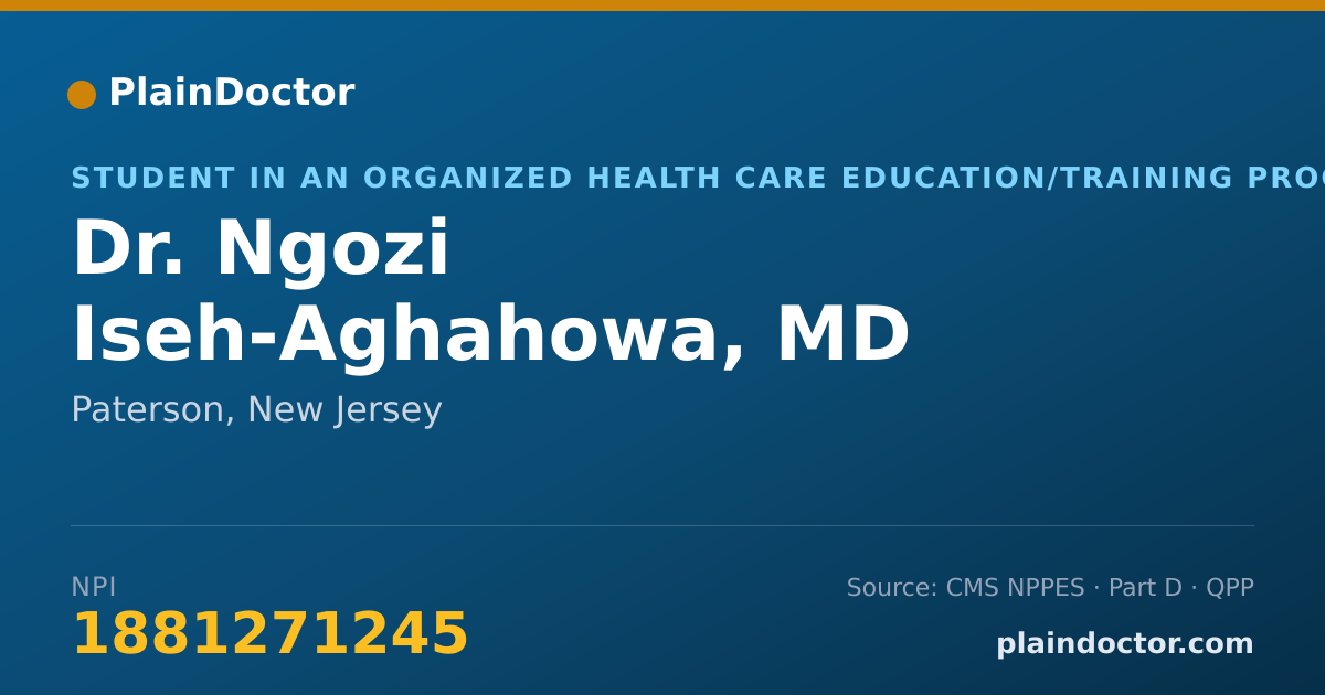 Shareable card for Ngozi Iseh-Aghahowa, MD - Student in an Organized Health Care Education/Training Program, Paterson, NJ