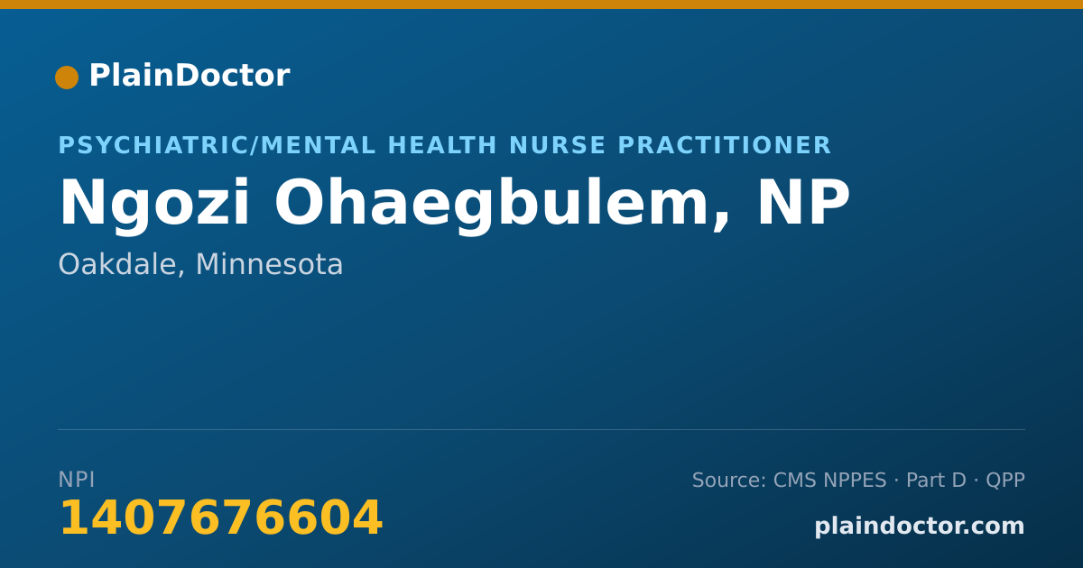 Shareable card for Ngozi Ohaegbulem, NP - Psychiatric/Mental Health Nurse Practitioner, Oakdale, MN