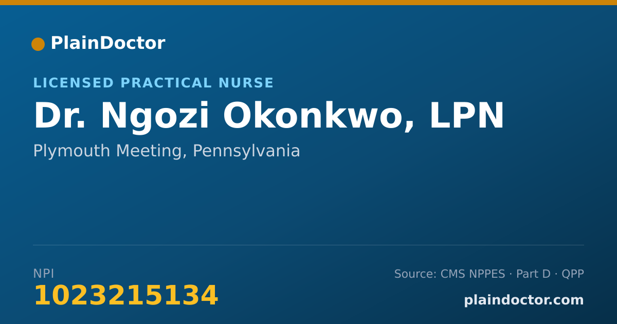 Shareable card for Ngozi Okonkwo, LPN - Licensed Practical Nurse, Plymouth Meeting, PA