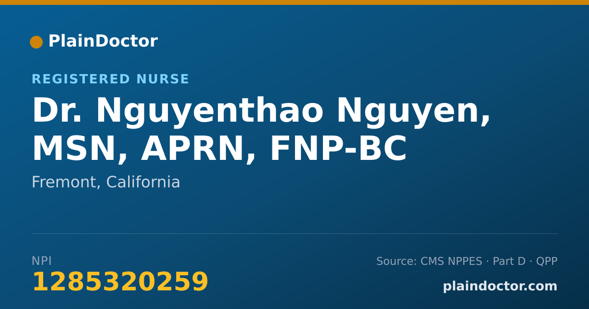 Shareable card for Nguyenthao Nguyen, MSN, APRN, FNP-BC - Registered Nurse, Fremont, CA