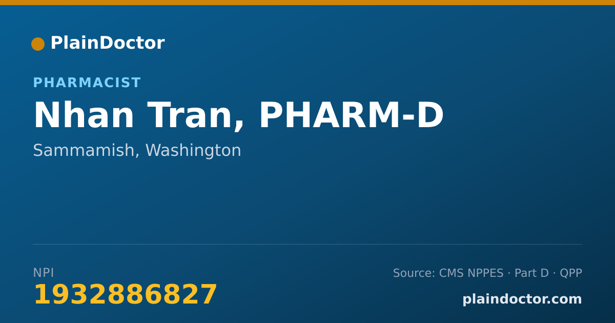 Shareable card for Nhan Tran, PHARM-D - Pharmacist, Sammamish, WA