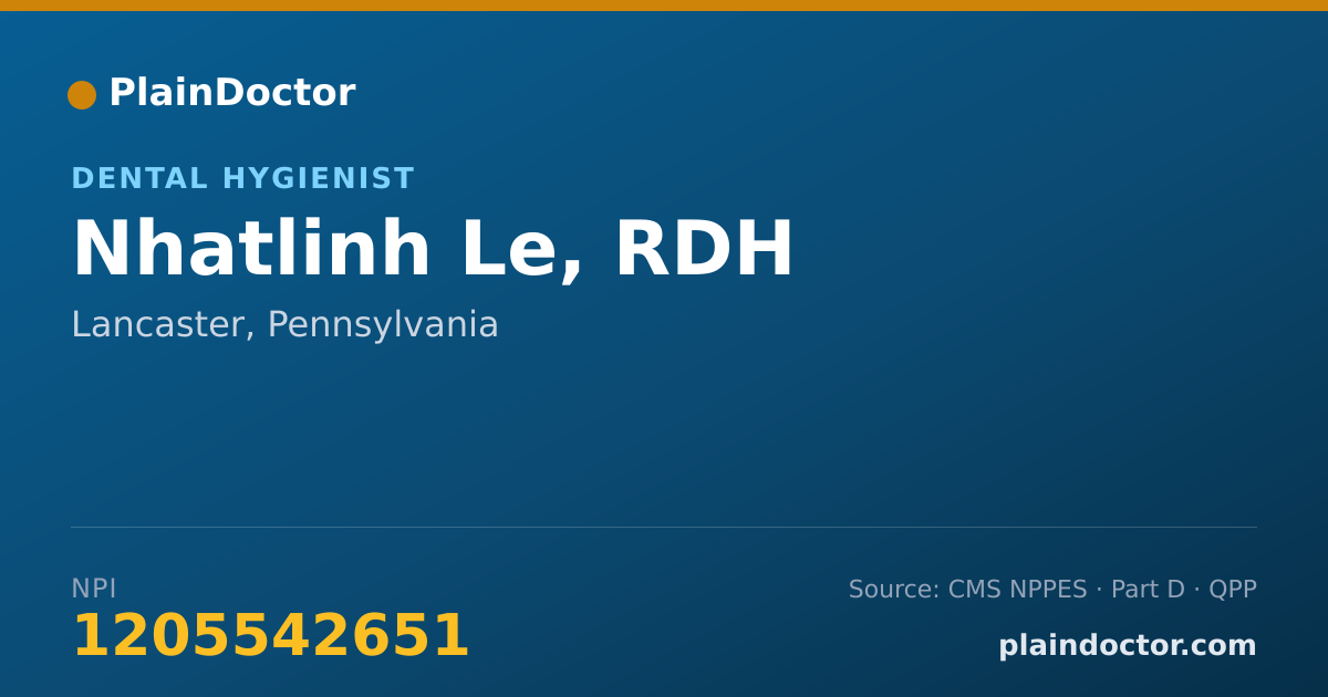 Shareable card for Nhatlinh Le, RDH - Dental Hygienist, Lancaster, PA