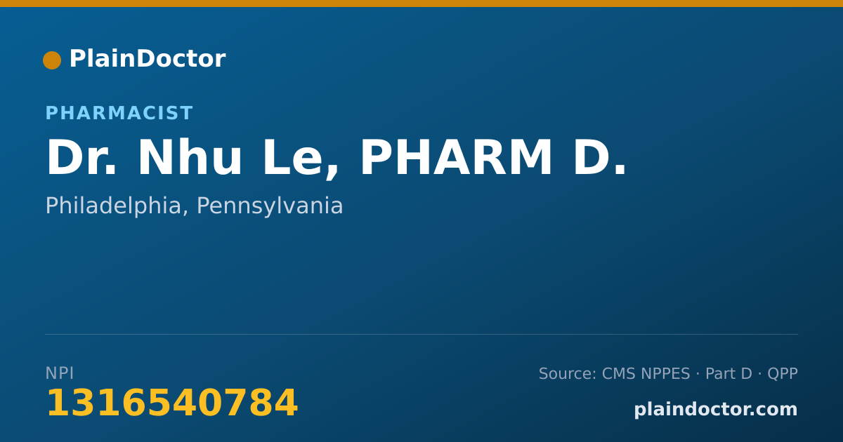 Shareable card for Nhu Le, PHARM D. - Pharmacist, Philadelphia, PA